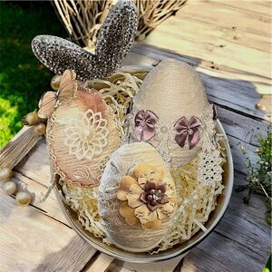 Shabby Chic Large Cream Jute/Twine Easter Eggs, Set of 3, Custom Eggs, Farm Eggs